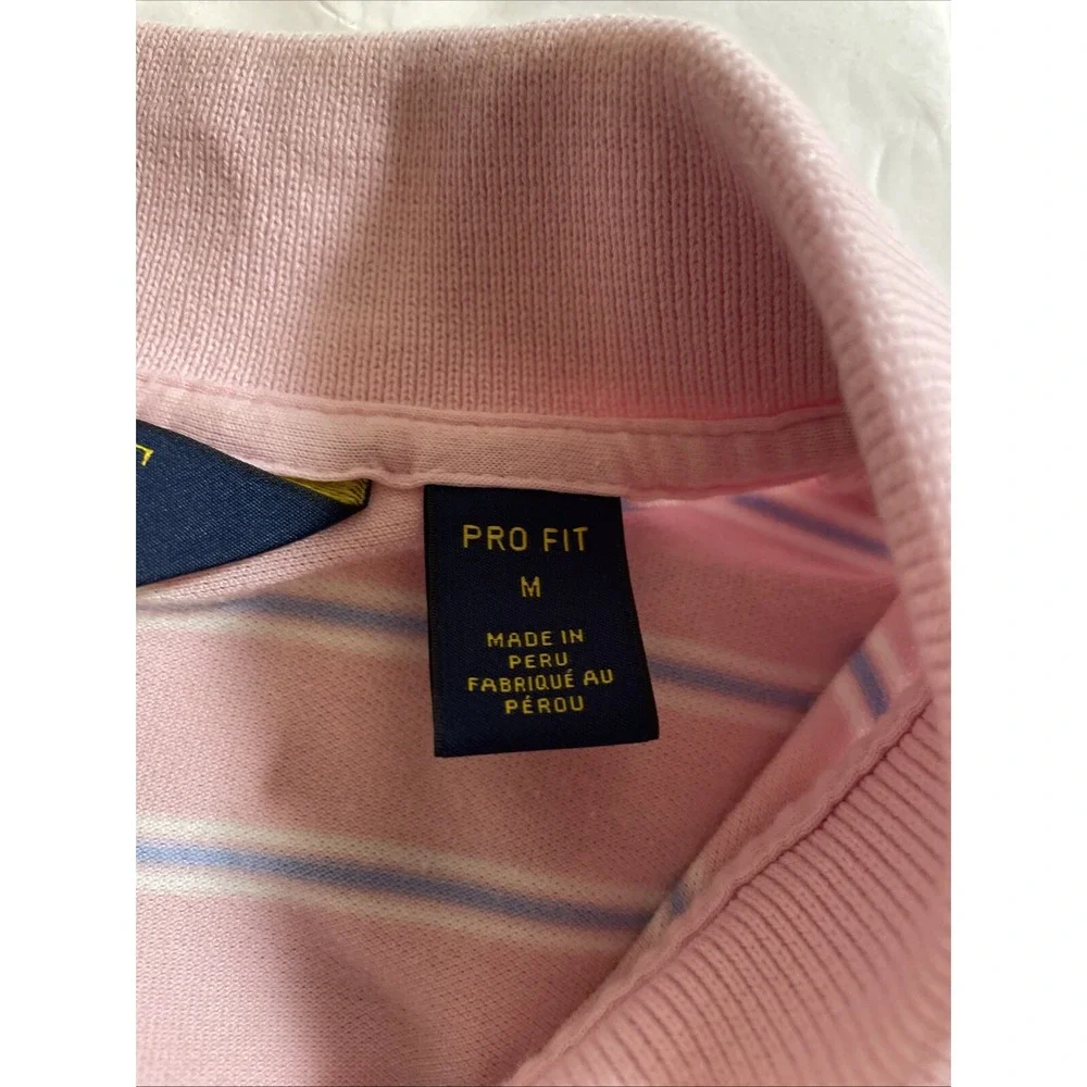Polo Golf Ralph Lauren Pro Fit‎ Men's Medium Pink Striped Polo Shirt Ko Olina HI